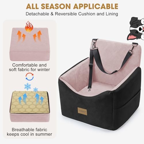 JOEJOY Dog Car Seats for Small Medium Dogs Under 35lbs, Dog Booster Seat with Detachable Washable Cover and Cushion, Memory Foam Pet Car Seat with Safety Belt and Storage Pockets (BP) - Image 3
