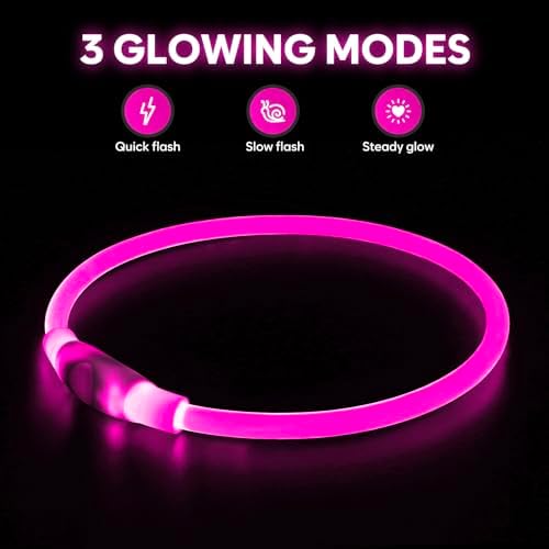 HIGO LED Dog Collar, USB Rechargeable Light Up Dog Collars Glow in the Dark, Waterproof LED Dog Necklace for Your Dogs Walking at Night (Pink) - Image 2