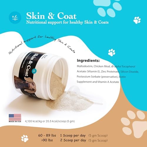 Skin and Coat Supplement Powder for Large Dogs- Anti Allergy Treatment and Itching Relief- with Vitamins A, E and Biotin - Care Products and Shedding Control Supplements for Itchy Pets - Image 3