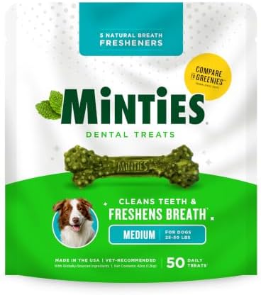Minties Mint Dental Chews for Dogs, Medium Breeds 25-50 lbs, 50 Count by Minties