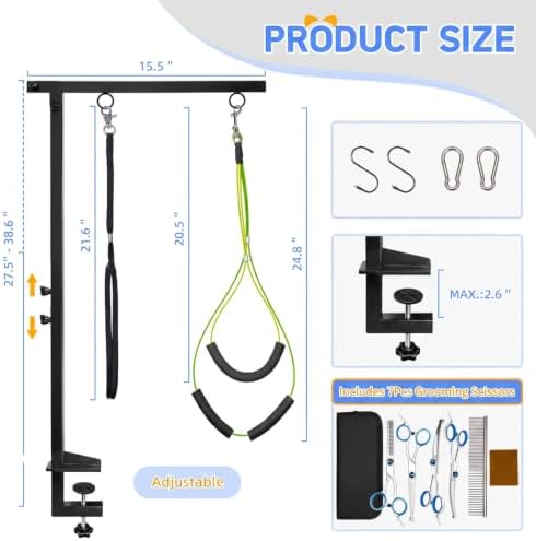 Foldable Dog Grooming Arm for Table with Hammock Pet Grooming Scissors set - Image 2