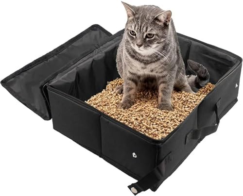 Portable Cat Travel Litter Box with Zipped Lid, Foldable Travel Litter Box, No Leakage, No Smell, Waterproof, Easy to Carry, Easy to Use in Hotels, Car by SDYQD