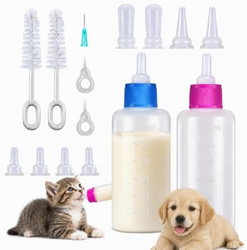 Tondiamo 17 Pcs Bottle Feeding Kit for Puppy Kitten Pet Nursing, Blue Pink by Tondiamo