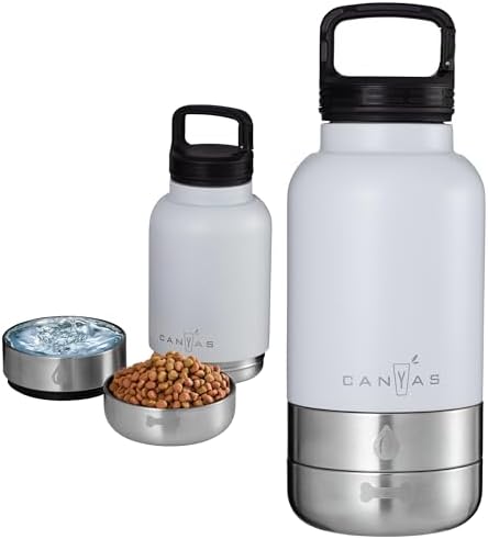 32oz Insulated Dog Water Bottle, Leak Proof with Food & Water Bowls by Canyas