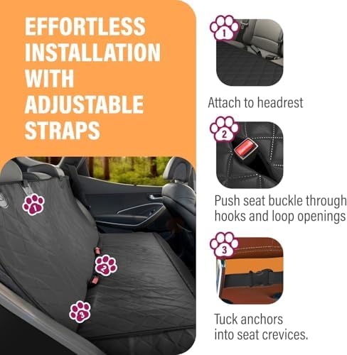 Active Pets Dog Car Seat Cover for Back Seat, Waterproof Pet Hammock Protector, Durable Nonslip Seat Protection SUV Truck, Standard 53"x56", Orange - Image 3