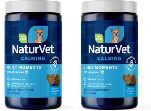 NaturVet Quiet Moments Calming Aid Dog Supplement, Helps Promote Relaxation, Reduce Stress, Storm Anxiety, Motion Sickness for Dogs (Quiet Moments Plus Hemp, 180 Soft Chews) (Pack of 2) by NaturVet