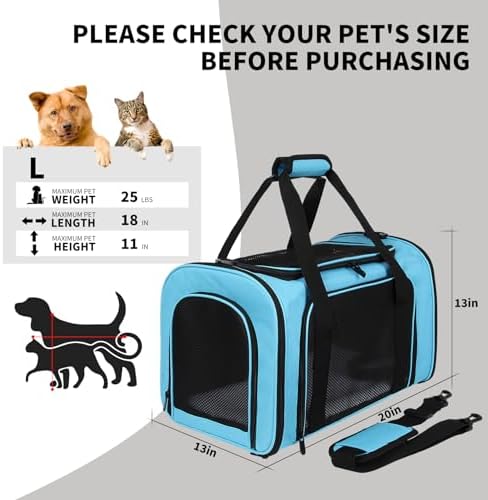 Pet Carriers Soft-Sided Airline Approved Carrier Bag for Small Cats Dogs (Medium,Blue) - Image 5