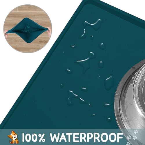 MateeyLife Silicone Cat & Dog Food Mat for Floors Waterproof, Anti-Slip Dog Bowl Mats for Food and Water, Pet Feeding Mats with Lip to Prevent Spills, Pet Placemat for Messy Drinkers to Protect Floors - Image 4
