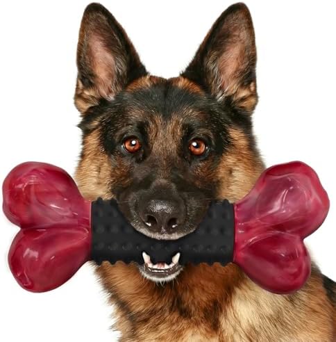 Tough Dog Toys for Aggressive Chewers: Bacon Flavored Long Lasting Dog Bones for Large Dogs, Heavy Duty Nylon & Rubber Dog Chew Toys to Keep Them Busy, Medium & Large Breed (20-80 lbs), Black by Apasiri