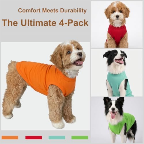 Chol&Vivi Plain Dog Shirt, 4pcs Blank Cotton Shirts Fit for Extra Small to Extra Large Size Dogs, Sleeveless Apparel Soft and Lightweight, Tank Top for All Breeds, Light Blue/Green/Red/Orange, Large - Image 2