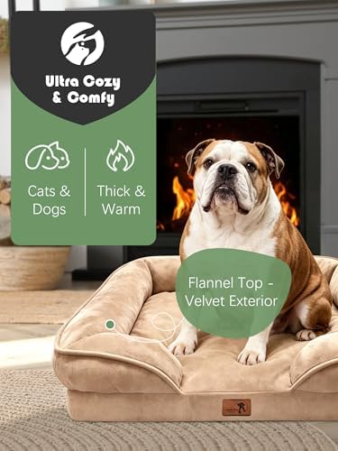 Spotted Play Orthopedic Dog Bed with Sides - Sofa Beds for Large Dogs, Supportive Foam Pet Couch Bed with Washable Removable Cover, Waterproof Lining and Non-Slip Bottom, Brown - L - Image 2