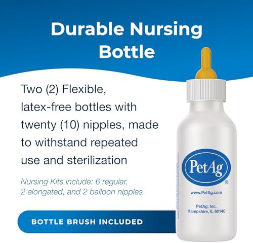 PetAg Nursing Kit - 2 oz, Pack of 2 - Promotes The Natural Feeding of Liquids to Baby Animals - Each Kit Includes 2 oz. Bottle with Cap, 5 Nipples & Cleaning Brush - Image 3