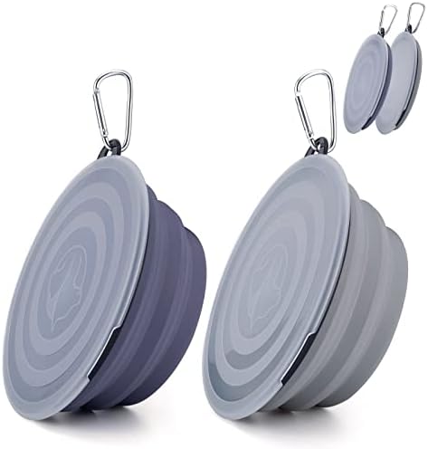 SLSON Dog Bowls Pet Collapsible Bowl with Cover Lids,2 Pack Dog Travel Bowls Portable Foldable Cat Water Dish Bowl for Pets Walking Parking Camping (Taro Purple and Concrete Gray, Large) by SLSON