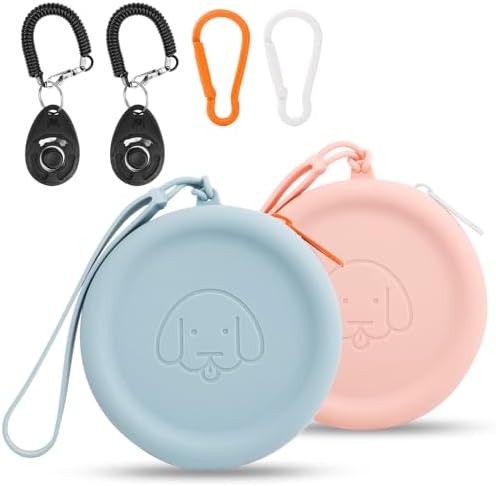 Silicone Dog Treat Pouch Small Bag,2PCS Pet Walking Bag for Dog and Cat,Pocket Size,Easy to Clean,Odorless,Zipper Design,Moisture-proof,Travel Walking Bag,Portable Training Bag. (Sky Blue&Light Pink) by WALLFID