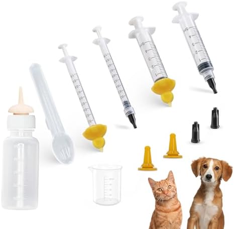 Kitten Nursing Bottle, Pet Feeding Nipple, Milk Nursing Bottles Kits for Newborn Puppy & Kitten, 1 Pet Milk Bottle, 4 Silicone Nipples, Newborn Feeding Kit for Kittens, Puppies, Rabbits, Squirrels by REDDOUDOU