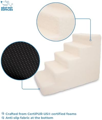 Best Pet Supplies Dog Stairs & Steps - Foam Steps for Small Dogs & Cats, Non-Slip Indoor Balanced Pet Step Support, Dog Ramp, No Assembly, Lambswool, 5-Step (22.5-inch Height) - Image 3