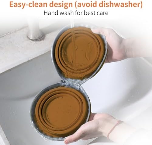 Collapsible Dog Bowls, 2-in-1 Pet Travel Food Water Feeder Brown - Image 3