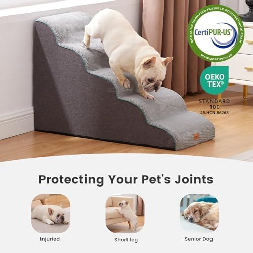 Gardner Pet Dog Stairs for Small Dogs 22.8" H, Curved 5-Step Pet Stairs, Dog Steps for High Bed, Couch (24-30 in) with Durable Non-Slip Waterproof Fabric Cover and CertiPUR-US Certified Foam - Image 4