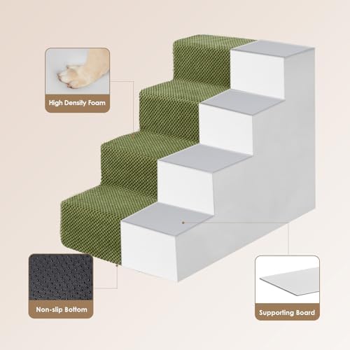 EHEYCIGA Dog Stairs for Bed 18" H, Dog 4-Steps for High Bed, Olive Green - Image 3