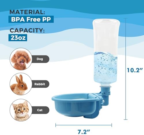 VANNON Anti-Splash Pet Water Bowl for Crates, 23oz Gravity Dispenser, Blue - Image 6