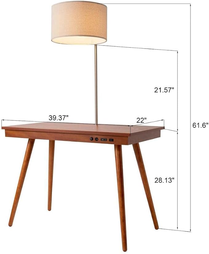FENLO Future 39" Mid Century Desk for Home Office, Office Desk with USB Charging Station, Mid Century Modern Desk with Wireless Charging, USB, and USB-C Ports, Walnut by FENLO