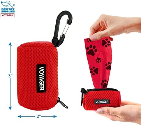 Best Pet Supplies Dog Poop Bag Holder Leash Attachment with Reusable Dispenser for Travel, Walking, Park, and Outdoor Use, Durable with Clip-On - Red, Mesh Dispenser w/15 Bags - Image 4
