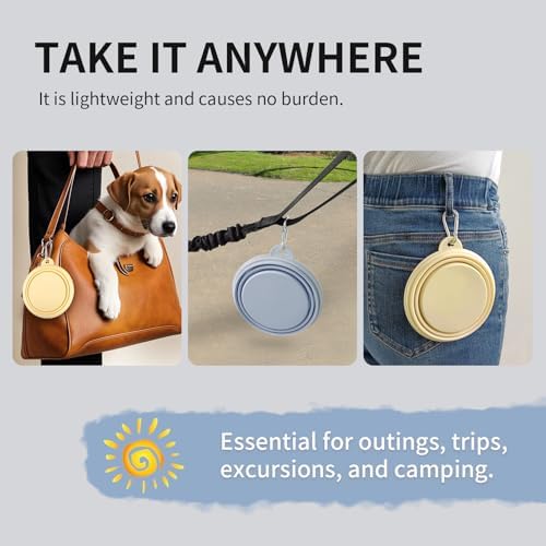 Collapsible Dog Bowls 2-Pack, Portable Travel Dog Bowl with Carabiner, Food-Grade Silicone Pet Bowl for Hiking, Walking(Macaron Blue and Yellow) - Image 5