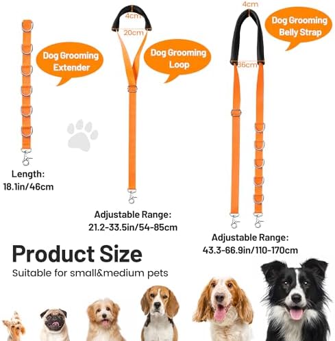 Dog Grooming Belly Strap - Dog Grooming Loops for Table Arm Extender with Clamp Extension Loop Bathing Restraint Leash No Sit Haunch Holder for Small & Medium Hair Cutting Washing (Orange) - Image 2