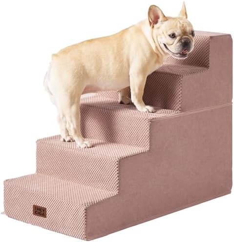 EHEYCIGA Dog Stairs for High Bed 25" H, Extra Wide Dog 5-Step, Pink by EHEYCIGA