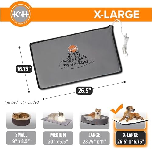K&H Pet Bed Warmer, Safety Listed, Dog Heating Pad, XL 26.5 X 16.75in Gray - Image 2