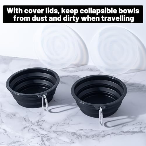 SLSON Dog Bowls Pet Collapsible Bowl with Cover Lids,2 Pack Dog Travel Bowls Portable Foldable Cat Water Dish Bowl for Pets Walking Parking Camping (Black and Black, Medium) - Image 3