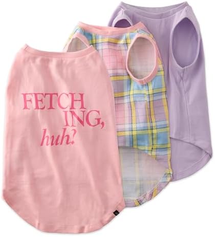 Pet Passion Tank Dog T-Shirt, 3 Pack, Pink Rainbow Plaid, X-Large by PetPassion