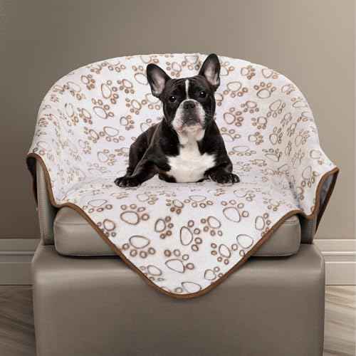 Stuffed Brown Small Premium Soft Dog Blanket, with Flannel Cute Paw Print, 24 * 32 inches, Newborn Cat Blanket Puppy Pads Supplies Dog Products Stuff Essentials by STUFFED