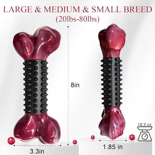 Tough Dog Toys for Aggressive Chewers: Bacon Flavored Long Lasting Dog Bones for Large Dogs, Heavy Duty Nylon & Rubber Dog Chew Toys to Keep Them Busy, Medium & Large Breed (20-80 lbs), Black - Image 4