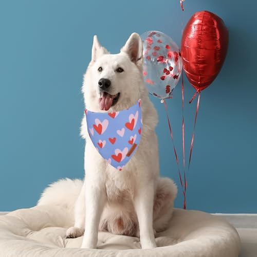 ADOGGYGO Valentine Dog Bandana, Blue Pink Heart Pet Scarf, Premium Durable Fabric, Adjustable Fit Pet Valentine Bandanas for Medium Large Dogs (Large) - Image 3