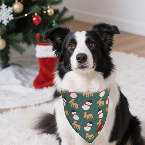 ADOGGYGO Green Christmas Dog Bandana, Snowman Reindeer Mug Pet Scarf, Adjustable Fit Merry Christmas Bandanas for Medium Large Dogs (Large) - Image 2