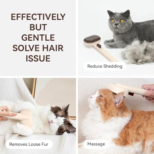 aumuca Cat Brushes for Indoor Cats Dog Hair Brush for Shedding Long or Short Haired Cats Grooming Deshedding Brush for Dog Kitten Horse Massage Removes Loose Fur, Brown - Image 3