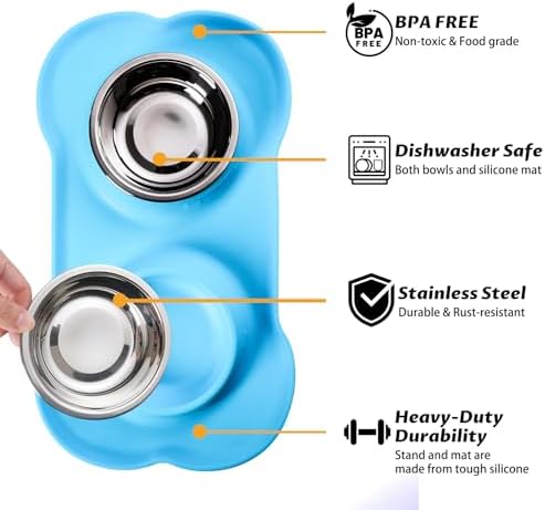 Hubulk Pet Dog Bowls 2 Stainless Steel Dog Bowl with No Spill Non-Skid Silicone Mat + Pet Food Scoop Water and Food Feeder Bowls for Feeding Small Medium Large Dogs Cats Puppies (X- Large, Turquoise) - Image 2