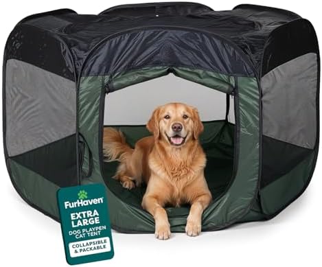 FurHaven Soft-Sided Dog & Cat Playpen, Portable Foldable Indoor & Outdoor Pet Playpen with Mesh Windows & Zippered Door, Hunter Green, Extra Large by FurHaven