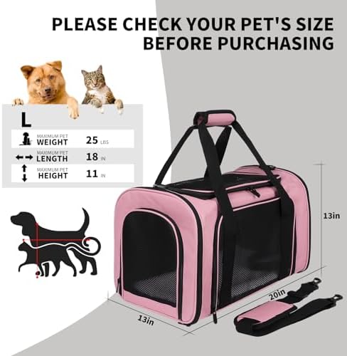 Carriers Soft-Sided Pet Carrier Pink for Medium Large Cats Dogs Undertake 35Lbs,Ventilated Mesh Windows,Top Load Cat Carrier with Airline Approved(X-Large,Pink) - Image 5