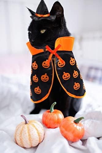 Halloween Cat Costume Cloak Witch Hat Pet Accessories Halloween Adjustable Pumpkin Pet Costumes Clothes Set, Halloween pet Costume Decor Cloak for Cats Dogs Puppy Halloween Carnival Party Supplies - Image 7