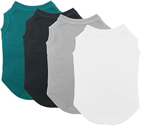 Chol&Vivi Dog Clothes Shirts, 4pcs Shirt for Large Size Dog, Blank Pet Cotton Sleeveless Apparel Soft and Lightweight, Tank Top for All Breeds, Black/Grey/White/Dark Green, XX-Large by CholVivi