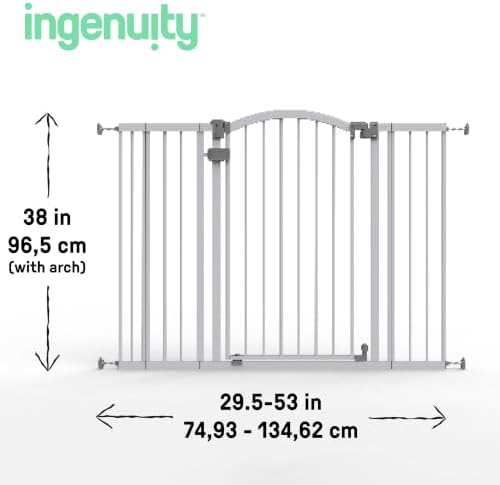 Summer Infant Extra Tall & Wide Safety Pet and Baby Gate, 29.5"-53" Wide, 38" Tall, Pressure or Hardware Mounted, Install on Wall or Banister in Doorway or Stairway, Auto Close Walk-Thru Door - Gray - Image 4