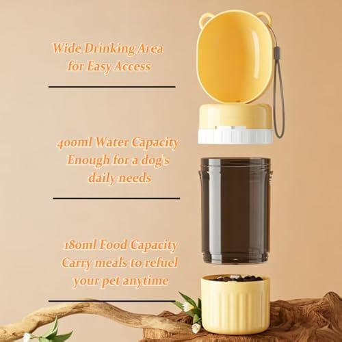 Dog Water Bottle with Food Container, Leak-Proof Portable Pet Water Dispenser 2-in-400ml Water & 180ml Food Dispenser, Outdoor Dog Water Bottle for Travel, Hiking, Walks - Image 4