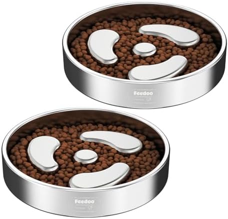 Feedoo Slow Feeder Dog Bowl-1Cup for Small Puppy, Double-Layer 304 Stainless Steel Puzzle Bowl, Anti-Choking for Fast Eaters, Non-Slip Base, Dishwasher Safe [2Pack] by BestforYourPetsHealth
