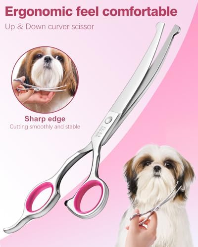 Furry Professional Pet Grooming Scissors with Safety Round Heads - 6 in 1 Curved Scissors for Dogs and Cats - Image 5