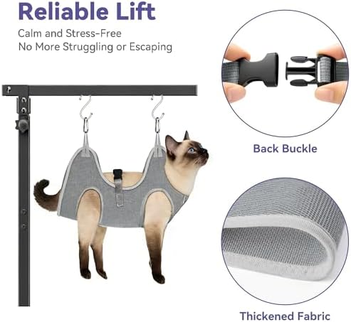 niffgaff Adjustable Dog Grooming Arm with Clamp, 26″–40″ Height, XS Hammock with Back Buckle, No-Sit Grooming Restraint for Small Cats & Dogs - Image 4