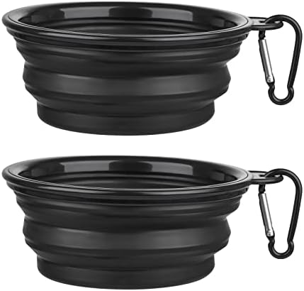 Dog Bowl Pet Collapsible Bowls, 2 Pack Collapsible Dog Water Bowls for Cats Dogs, Portable Pet Feeding Watering Dish for Walking Parking Traveling with 2 Carabiners (Small, Black+Black) by SLSON