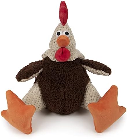goDog, Checkers Fat Rooster, Squeaker Dog Toy, Chew Resistant, Durable Plush, Soft, Tough, Reinforced Seams, Brown, Large by goDog