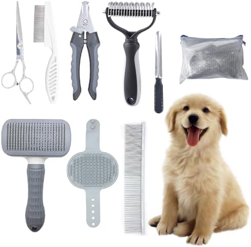 Dog Brush & Pet Grooming Kit – Deshedding Brush, Slicker Brush, Dematting Comb, Bath Brush, Scissors, Nail Clipper for Dogs & Cats – Complete Grooming Kit for Shedding, Matted Hair, Bathing & Paw Care by Unknown